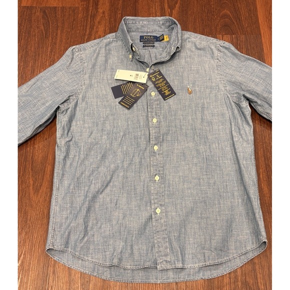 Polo Ralph Lauren Classic Fit Untucked Indigo Chambray Shirt Men's Medium $125 - Picture 4 of 16